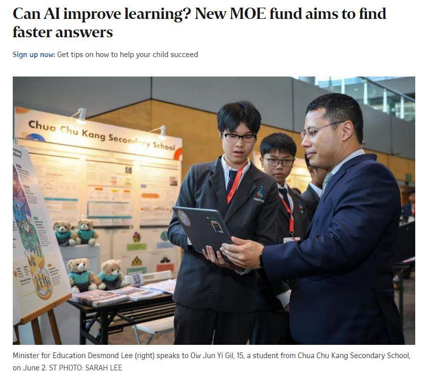 Newspaper coverage of the event with our student presenting to Minister of Education